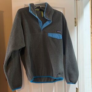 Patagonia Charcoal Fleece with Sky Blue Trim 1/4 snap